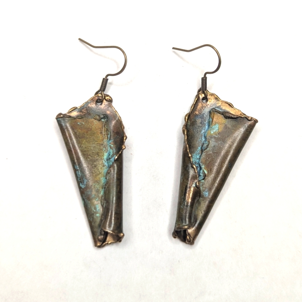 80s Patina Brass Earrings - Picture 3 of 13